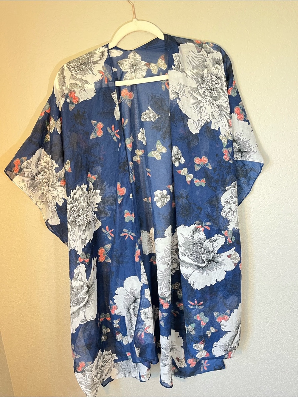 Kindred Bravely Navy Floral Butterfly Sheer Kimono Cardigan Boho One Size